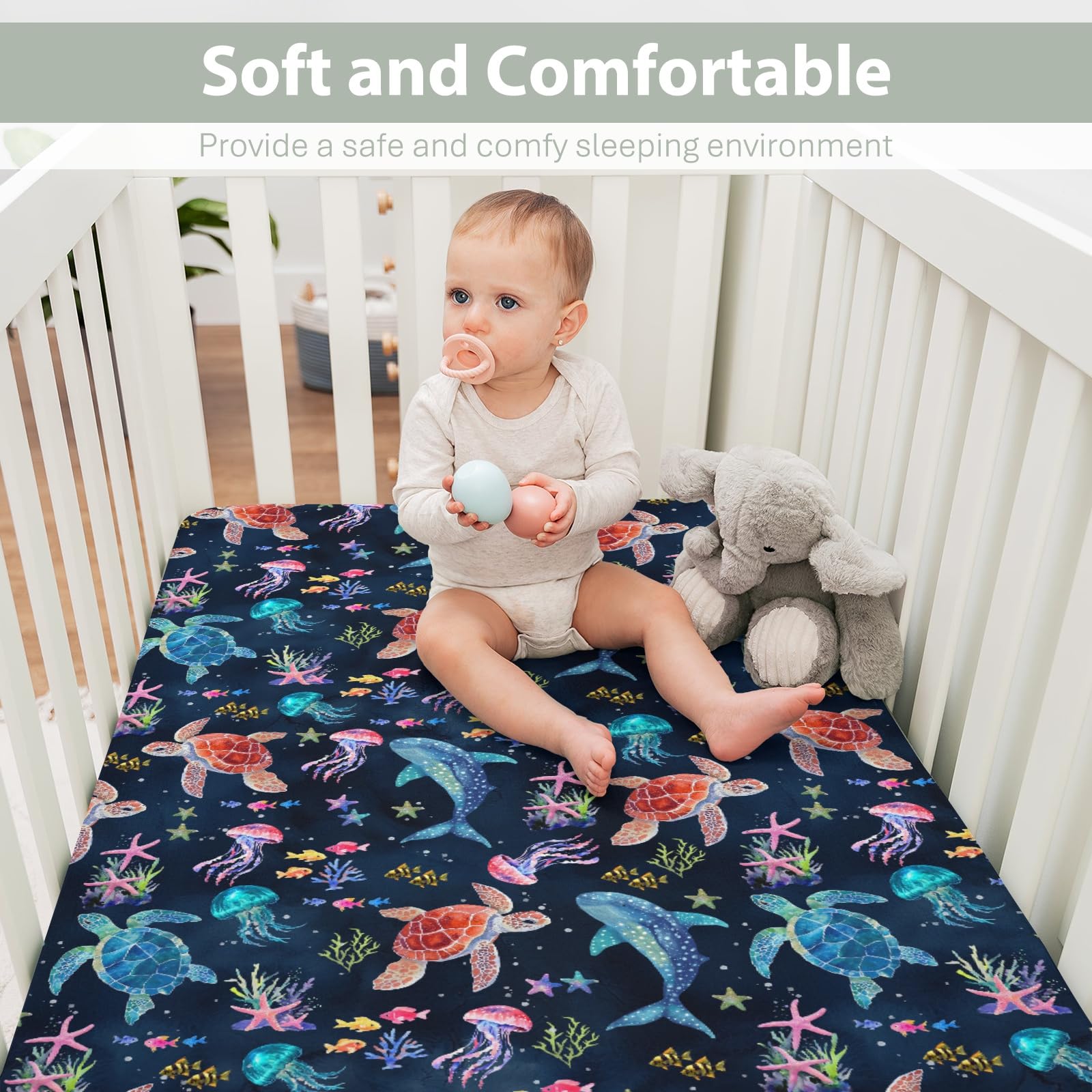 ZoUbqchY navy ocean life crib sheet fits standard crib mattresses securely