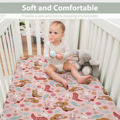 ZoUbqchy pink cowgirl boots pattern crib sheet adds playful nursery style