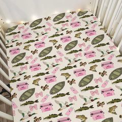 ZoUbqchY pink fishing crib sheet fits standard cribs with a snug 52x28 and nine inch pocket