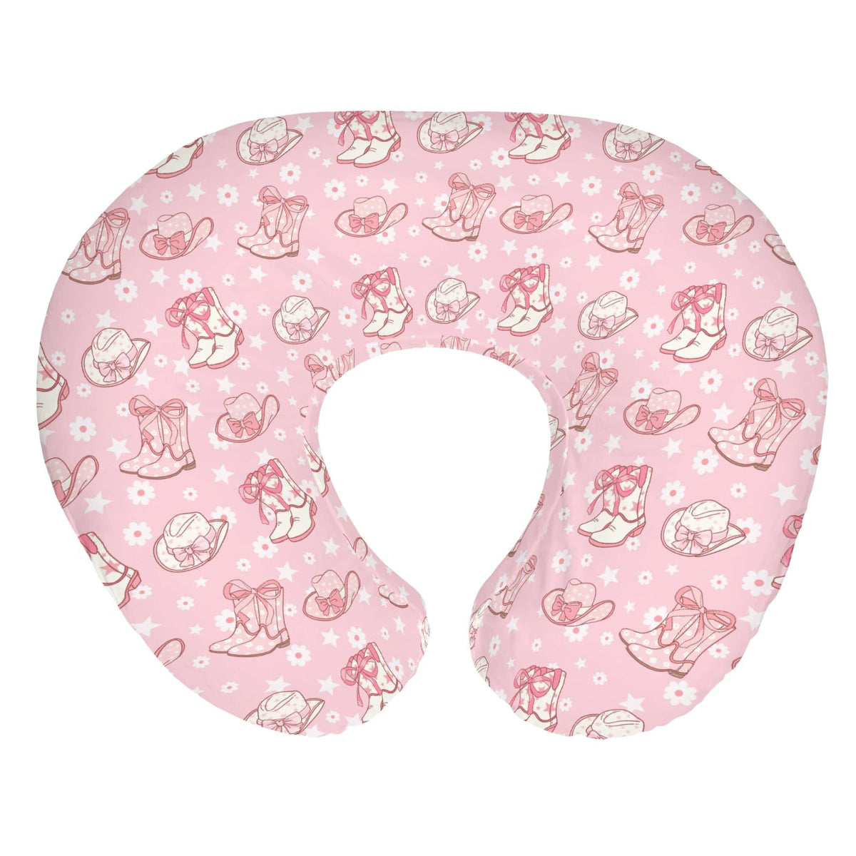 ZoUbqchY nursing pillow cover in pink floral bows cowgirl boots design, soft and breathable.