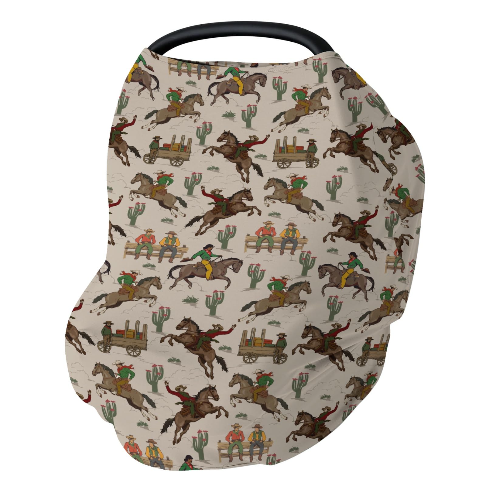 ZoUbqchY car seat cover with cactus pattern provides private, breathable comfort for baby on the go