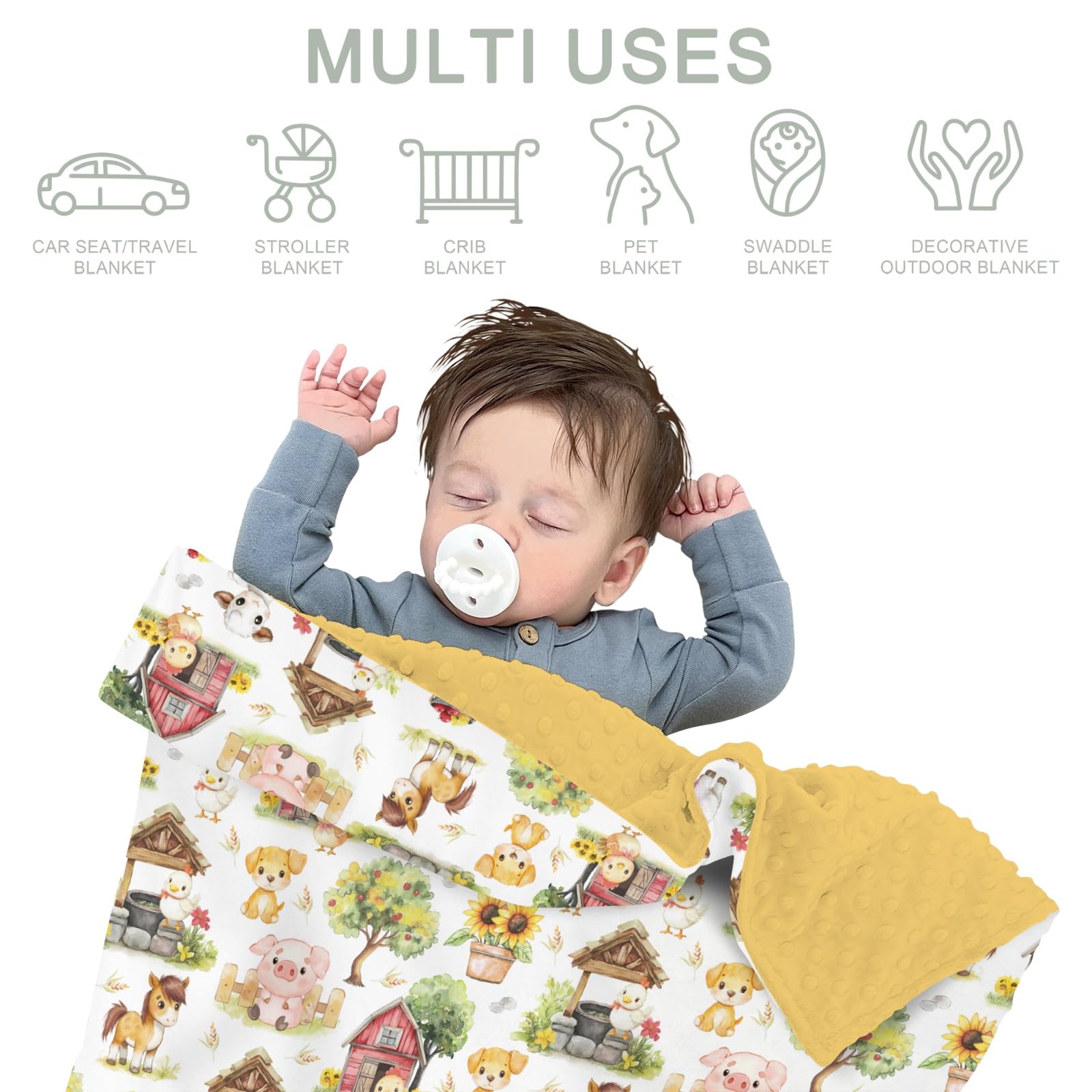 ZoUbqchY Sweet Farm blanket travel-friendly for naps and car rides.