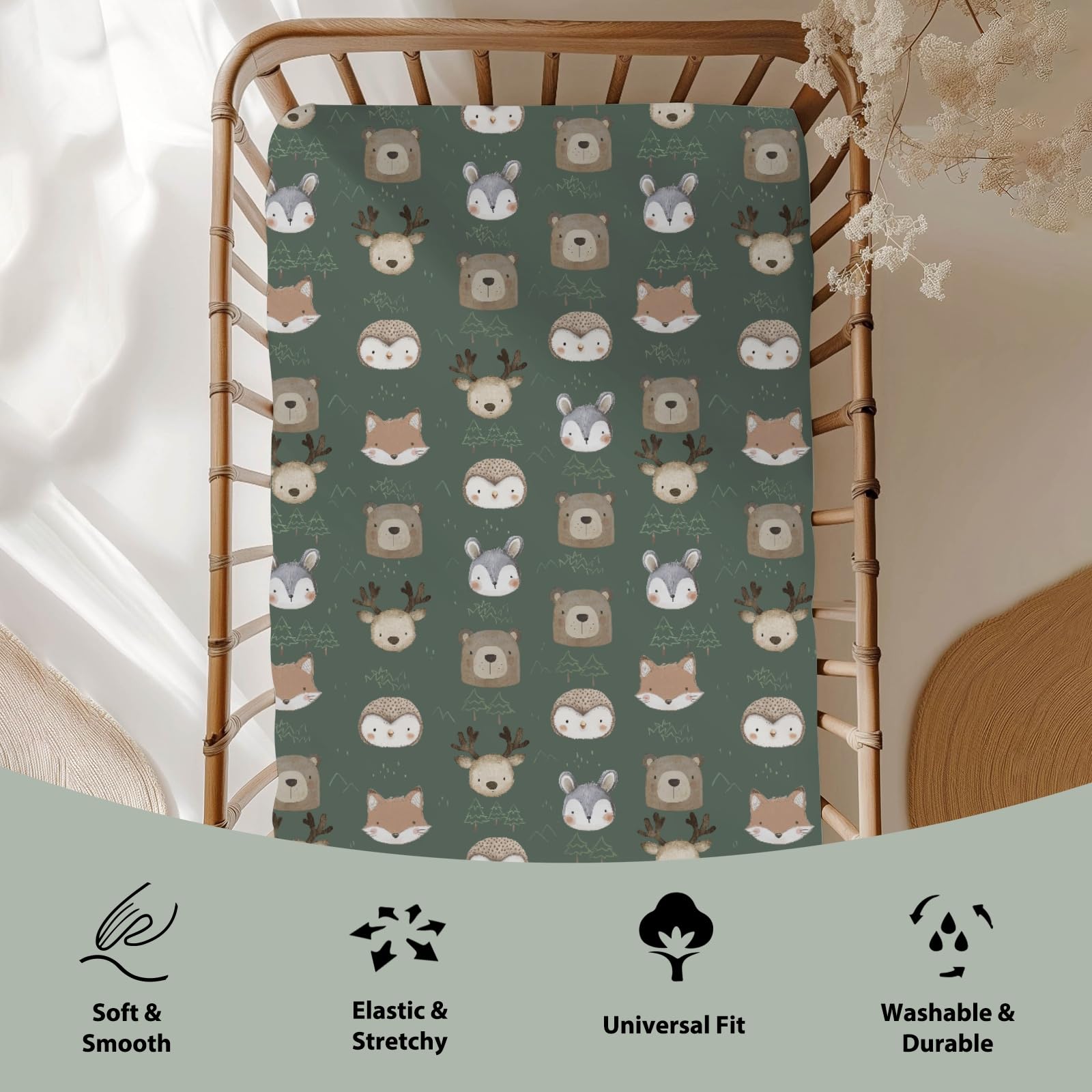 ZoUbqchY trees design crib sheet brightens nursery while remaining practical.