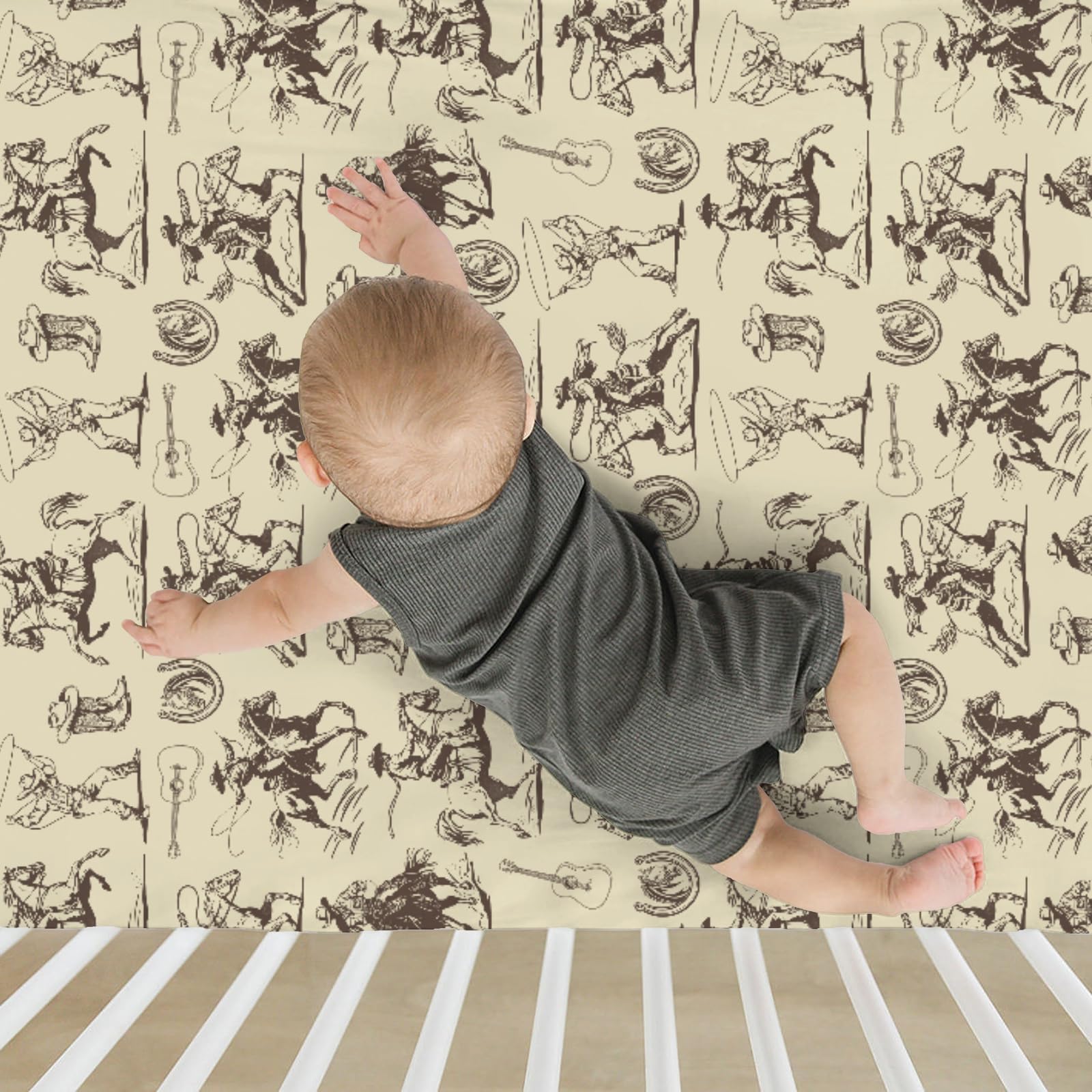 ZoUbqchY vintage cowboy crib sheet featuring 9-inch pocket for secure fit