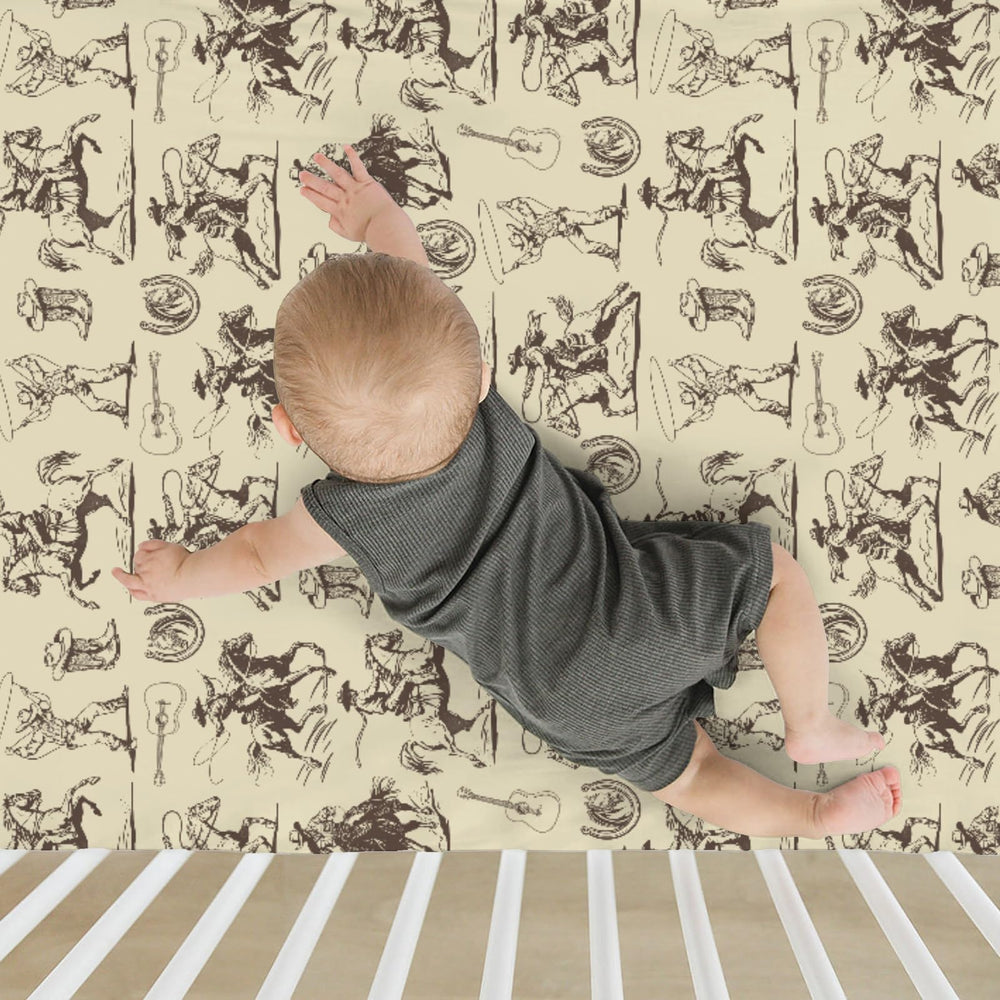 ZoUbqchY vintage cowboy crib sheet featuring 9-inch pocket for secure fit