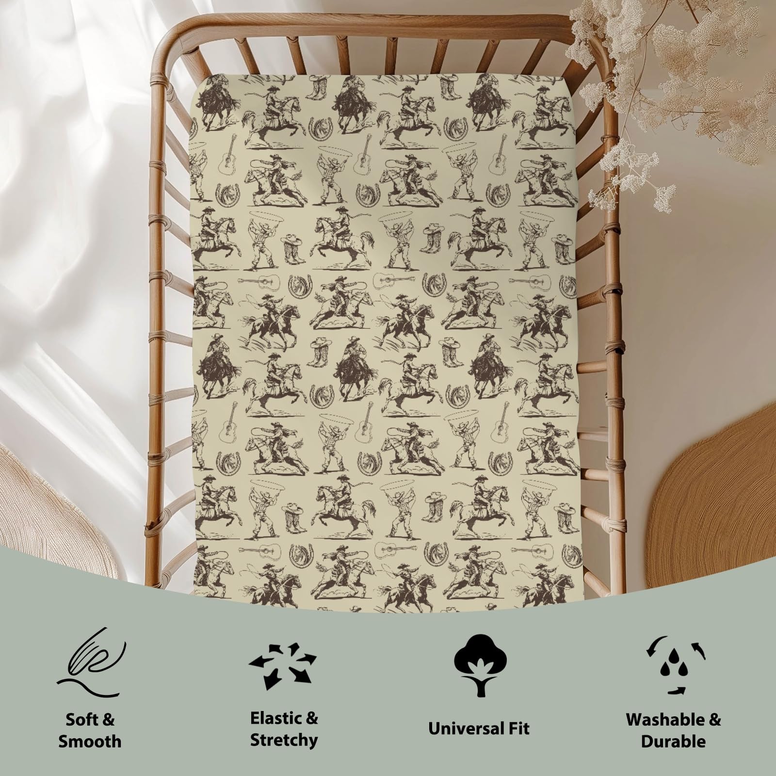 ZoUbqchY vintage cowboy crib sheet with hat pattern, unisex nursery style