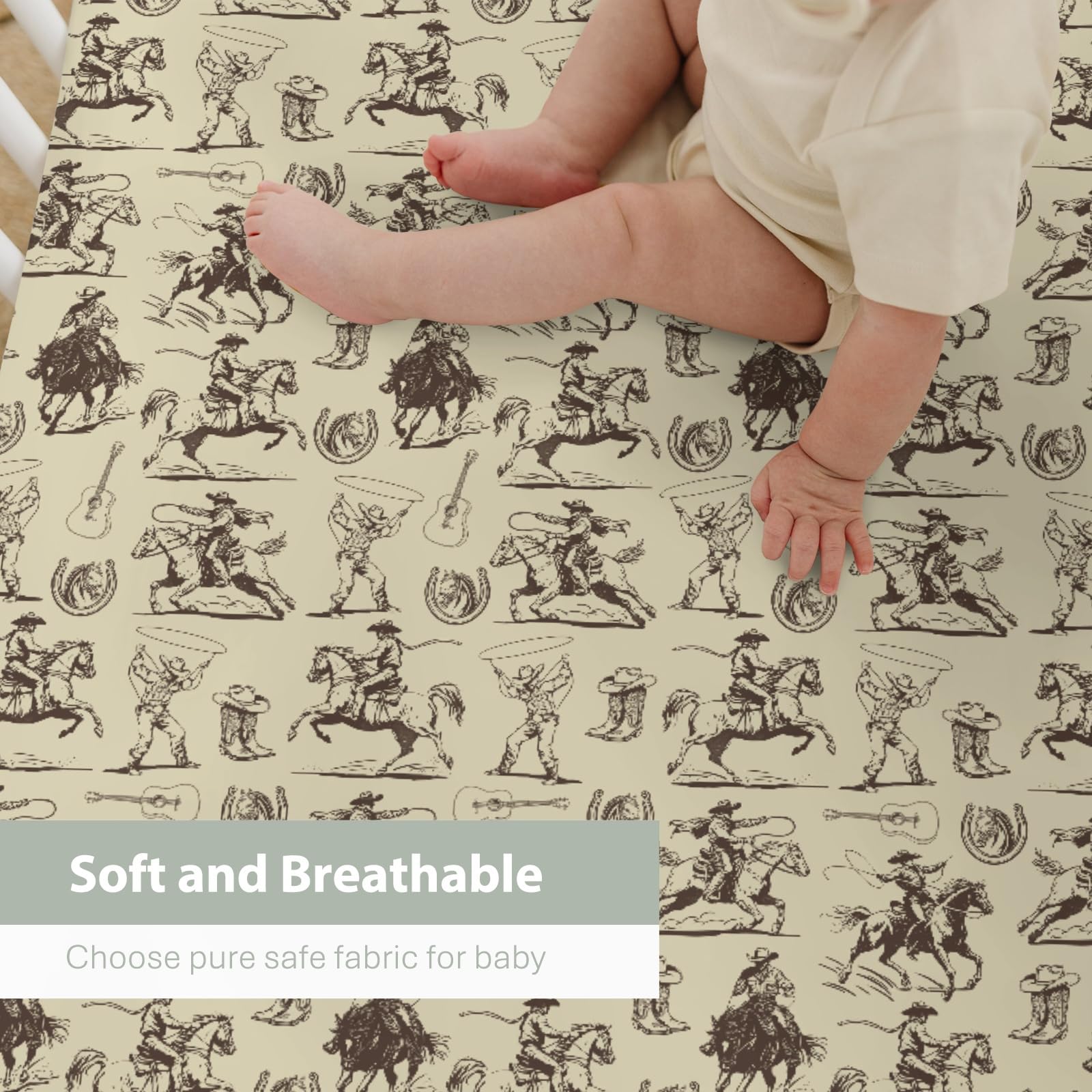 ZoUbqchY vintage cowboy crib sheet with horses print, blends with decor