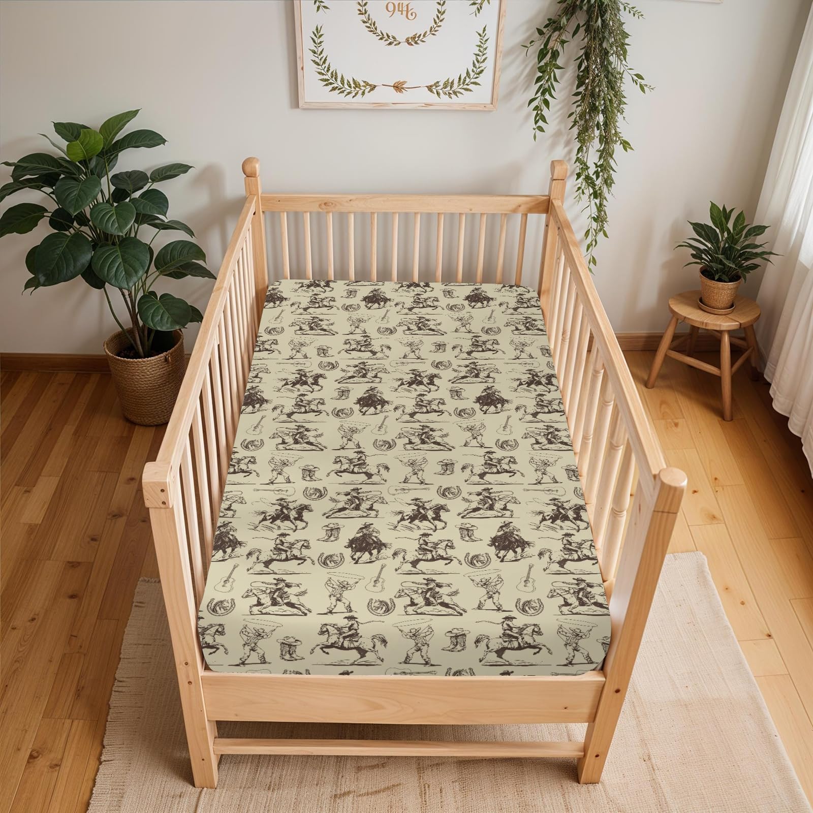 ZoUbqchY vintage cowboy crib sheet unisex design, suitable for all babies