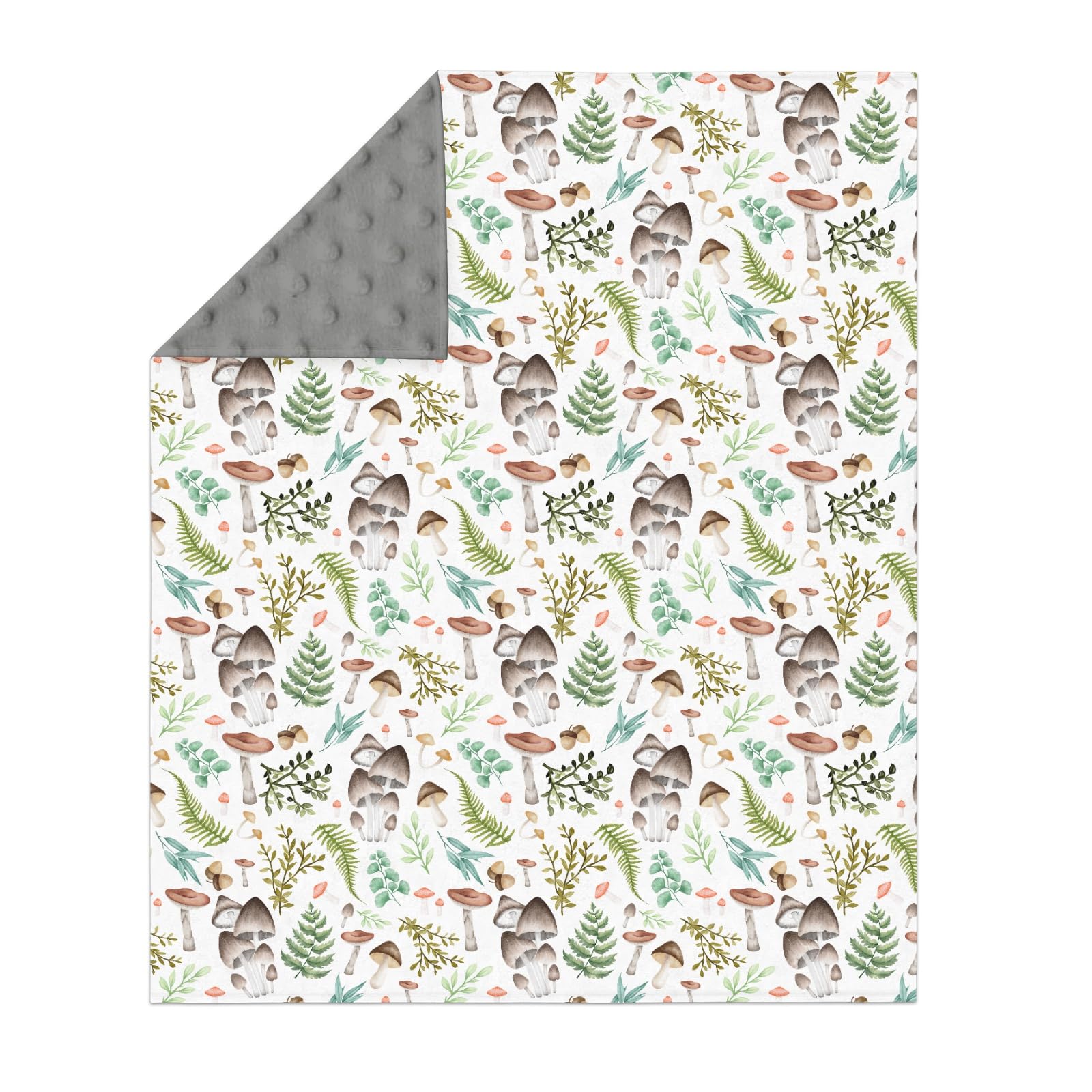 ZoUbqchY vintage mushroom forest blanket closeup shows plush texture for baby-soft skin.