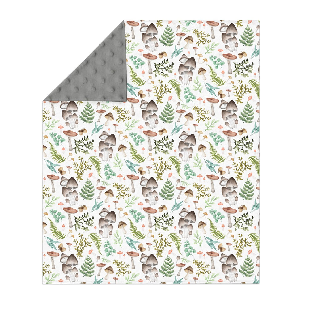 ZoUbqchY vintage mushroom forest blanket closeup shows plush texture for baby-soft skin.
