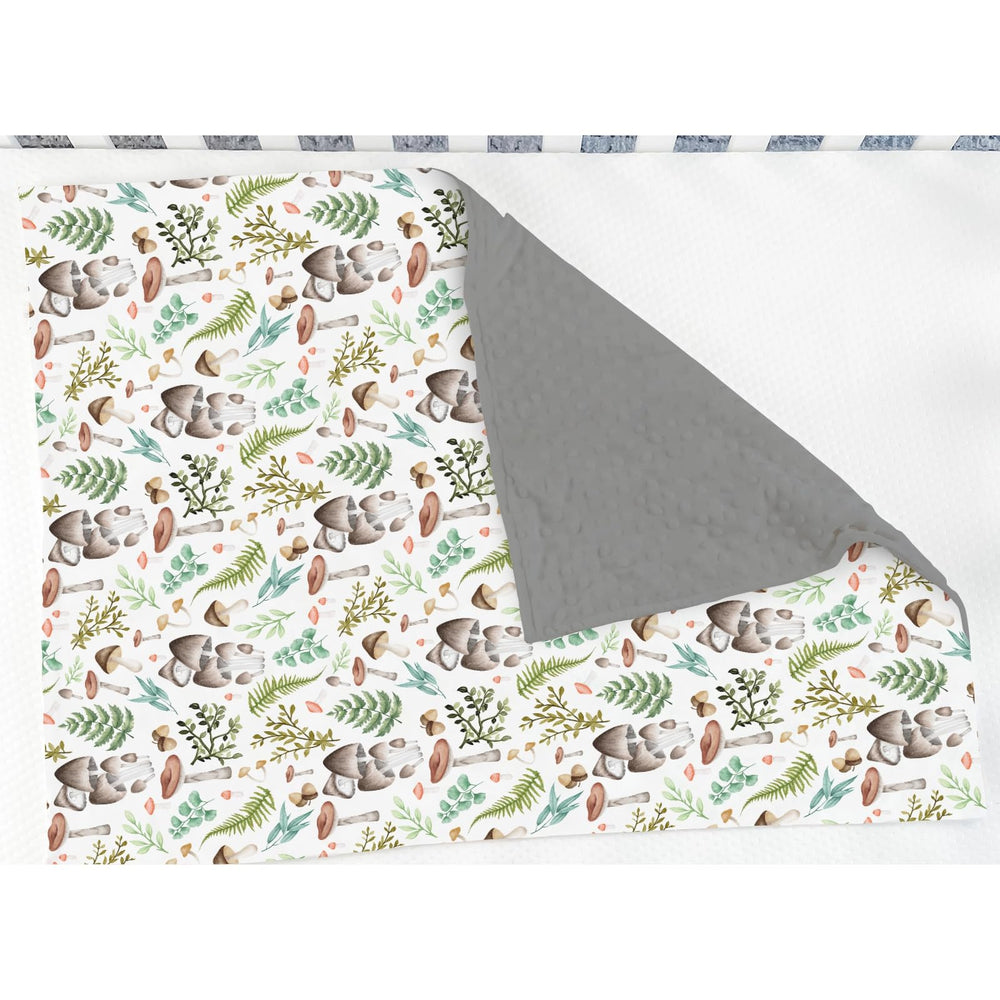 ZoUbqchY vintage mushroom forest blanket dotted backing detail highlighting soothing design for sleep.