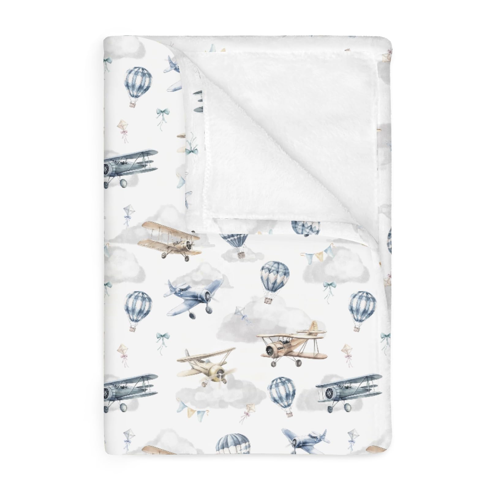 ZoUbqchY Vintage Planes Blanket with planes and balloons for nursery comfort.