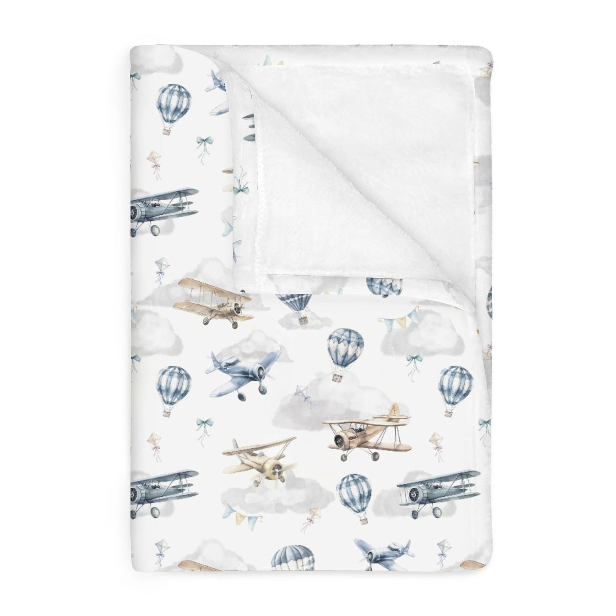 ZoUbqchY Vintage Planes Blanket with planes and balloons for nursery comfort.