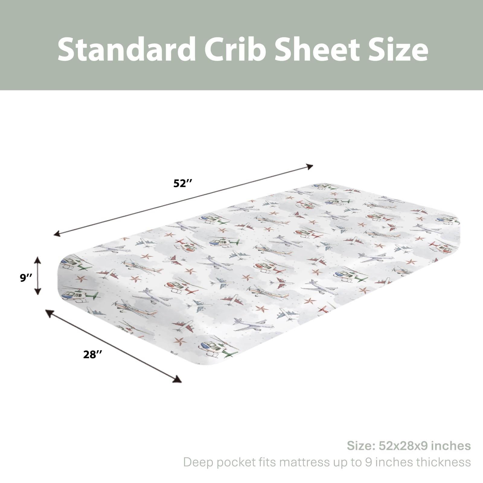 ZoUbqchY Vintage Planes crib sheet with 9-pocket fits standard cribs securely