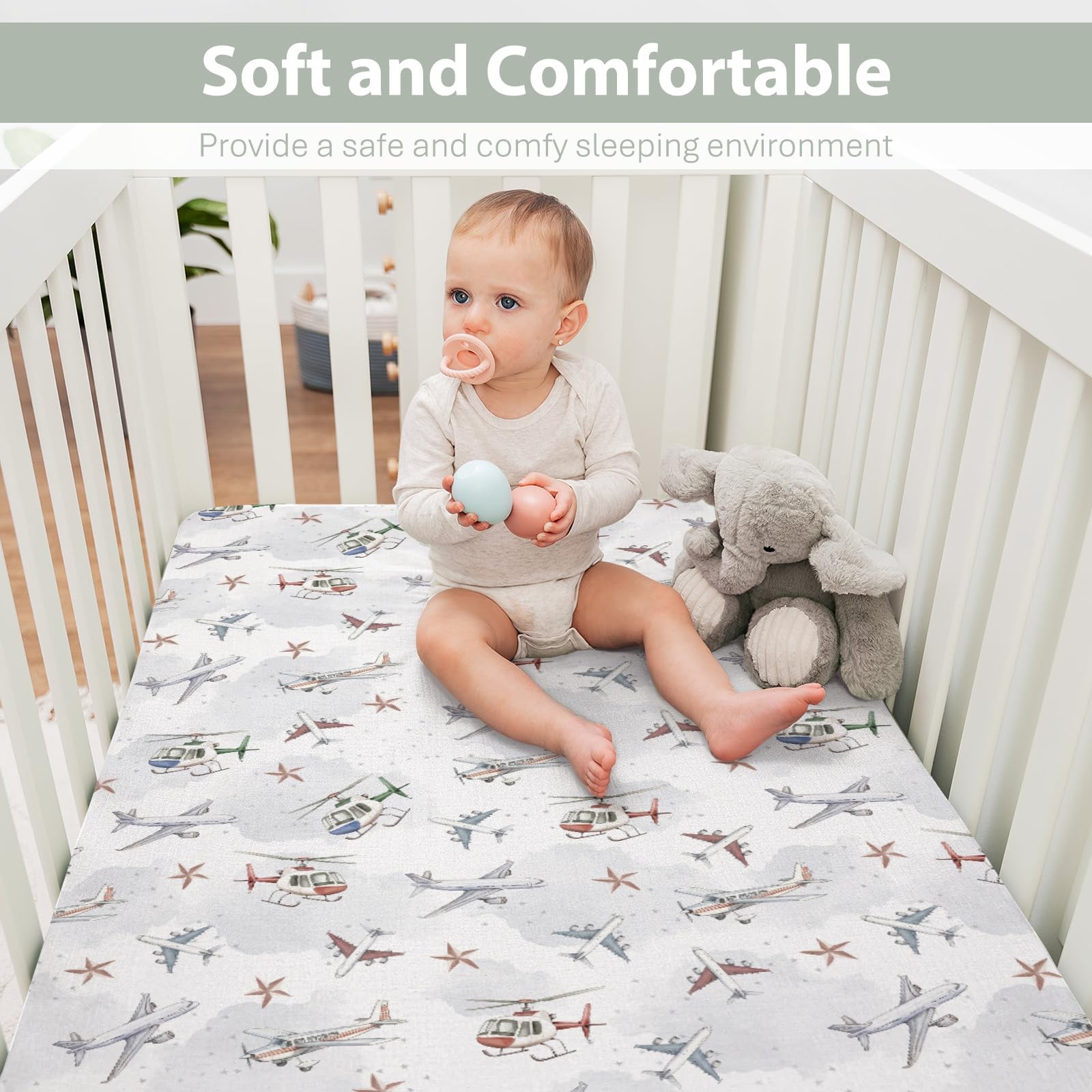 ZoUbqchY Vintage Planes crib sheet clouds motif promotes cozy sleep space