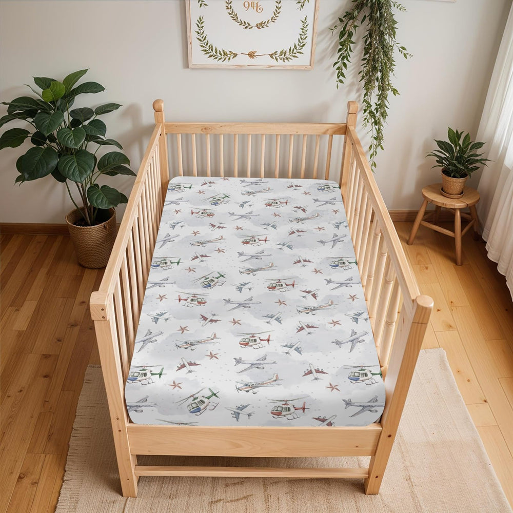 ZoUbqchY Vintage Planes crib sheet stars pattern creates calming nursery mood