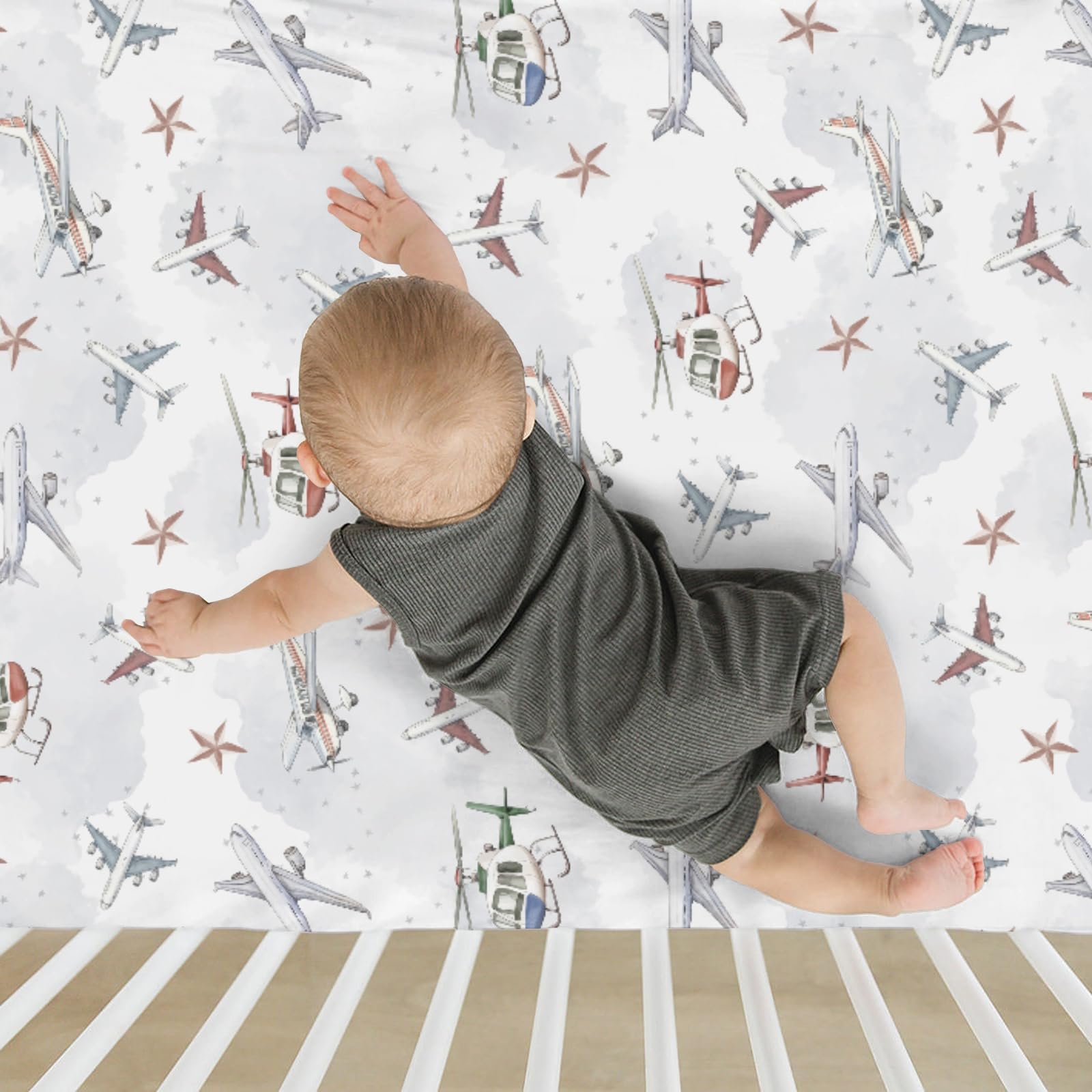 ZoUbqchY Vintage Planes crib sheet universal fit for crib and toddler mattresses