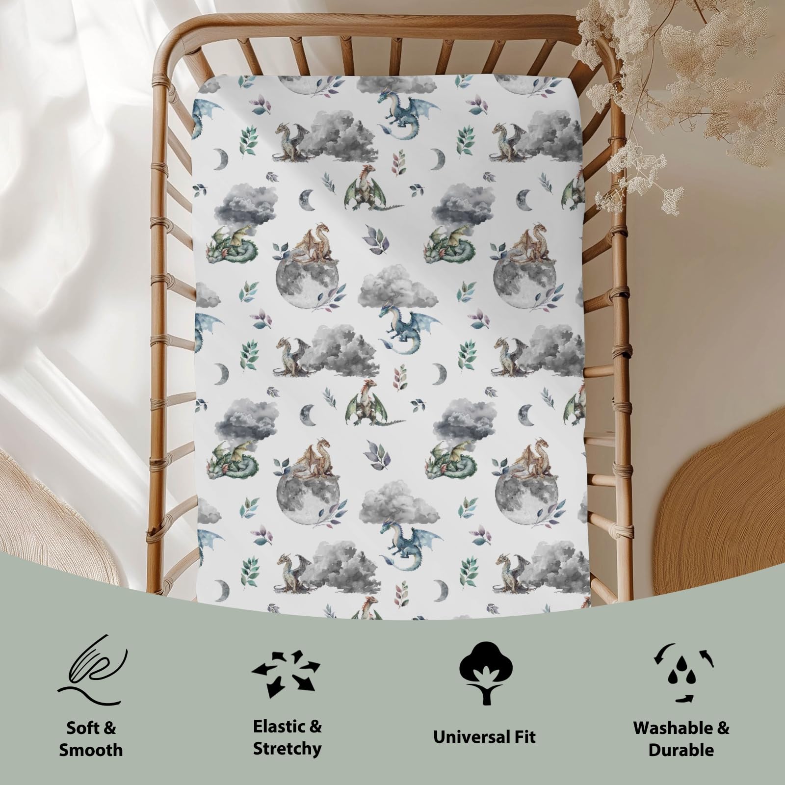 ZoUbqchY watercolor dragons leaves pattern; unisex design suitable for boys or girls.