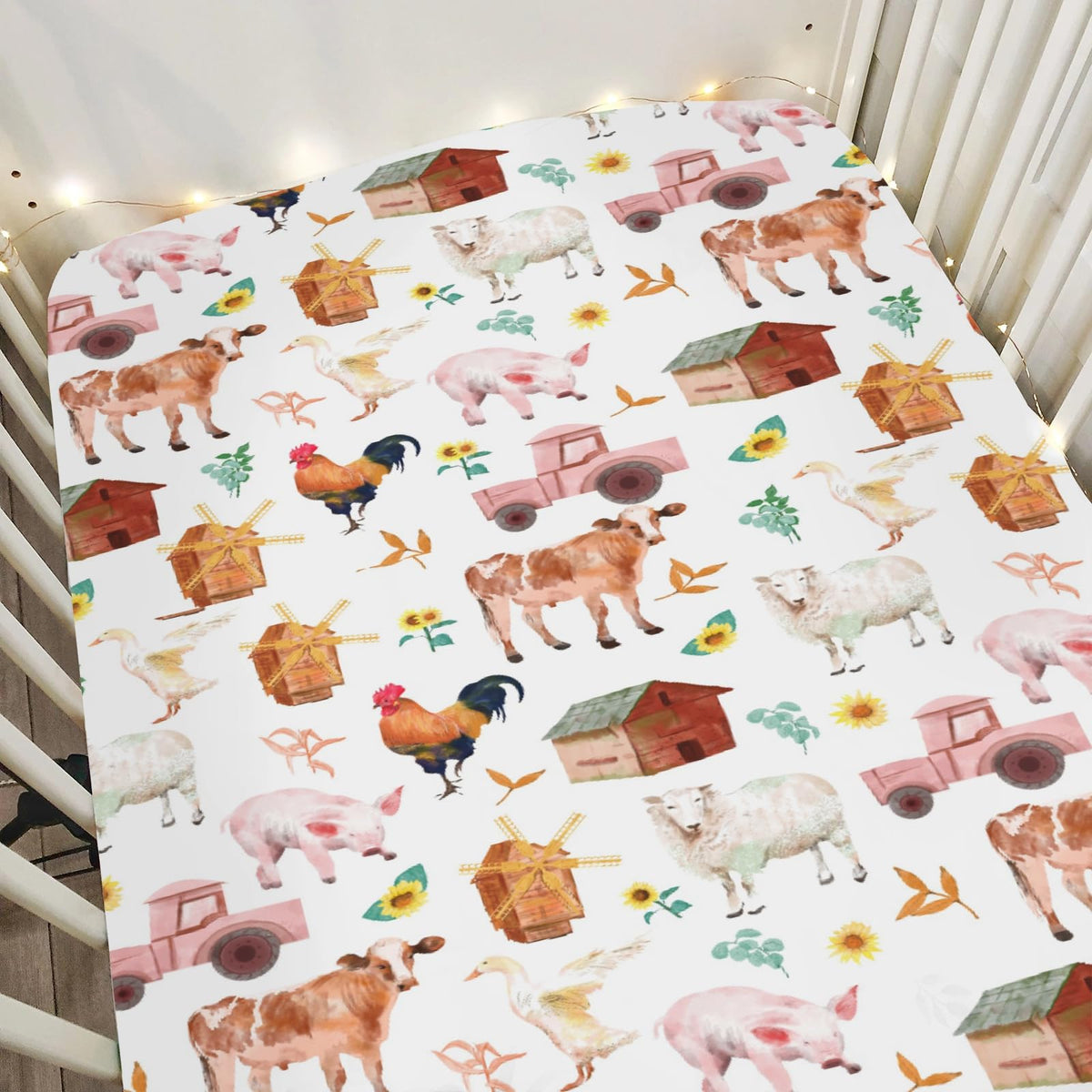 ZoUbqchY watercolor cow crib sheet for soft sleeps and easy laundering
