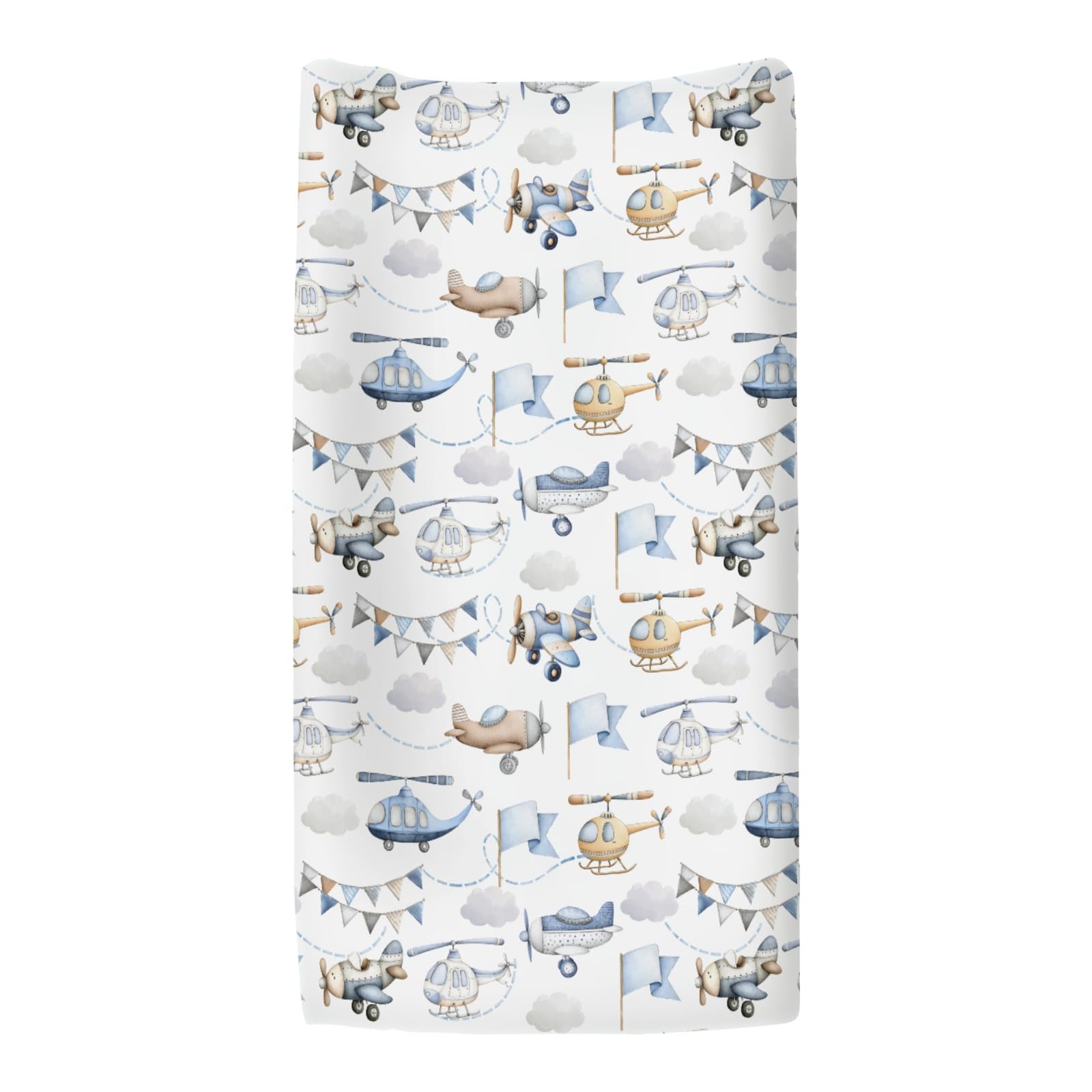 ZoUbqchY watercolor helicopters changing pad cover blue brings colorful appeal to baby changing area.