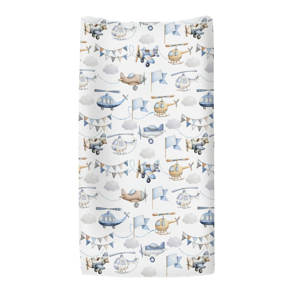 ZoUbqchY watercolor helicopters changing pad cover blue brings colorful appeal to baby changing area.