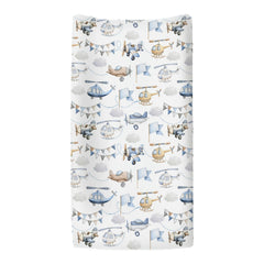 ZoUbqchY watercolor helicopters changing pad cover blue brings colorful appeal to baby changing area.
