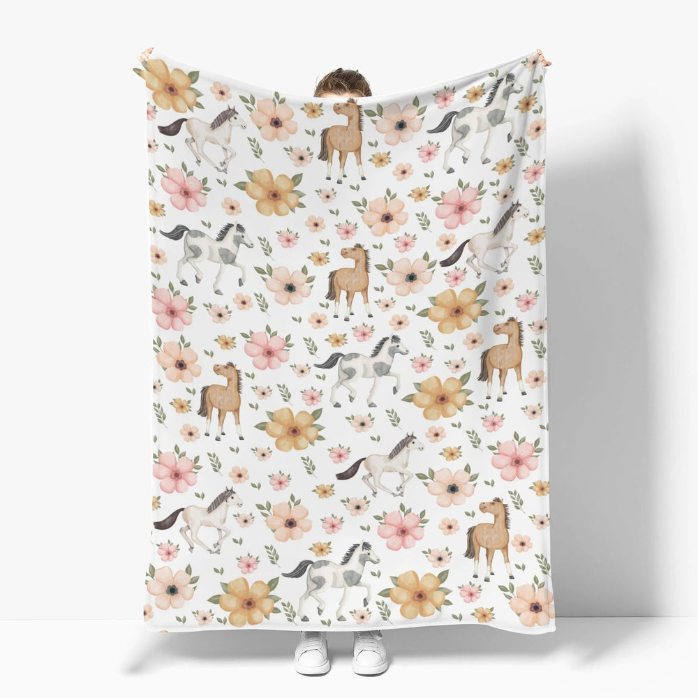 ZoUbqchY watercolor horse floral baby blanket 60x80 inches queen bed ready