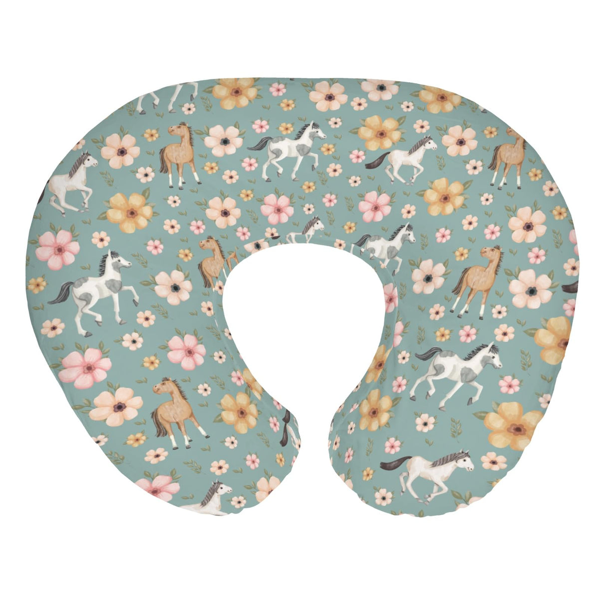 ZoUbqchY watercolor-horse-floral-nursing-pillow-cover adds cozy nursery style.