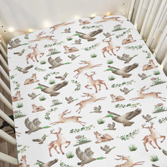 ZoUbqchY wild animals hunting crib sheet with mallard duck print offers cozy nursery ambiance.