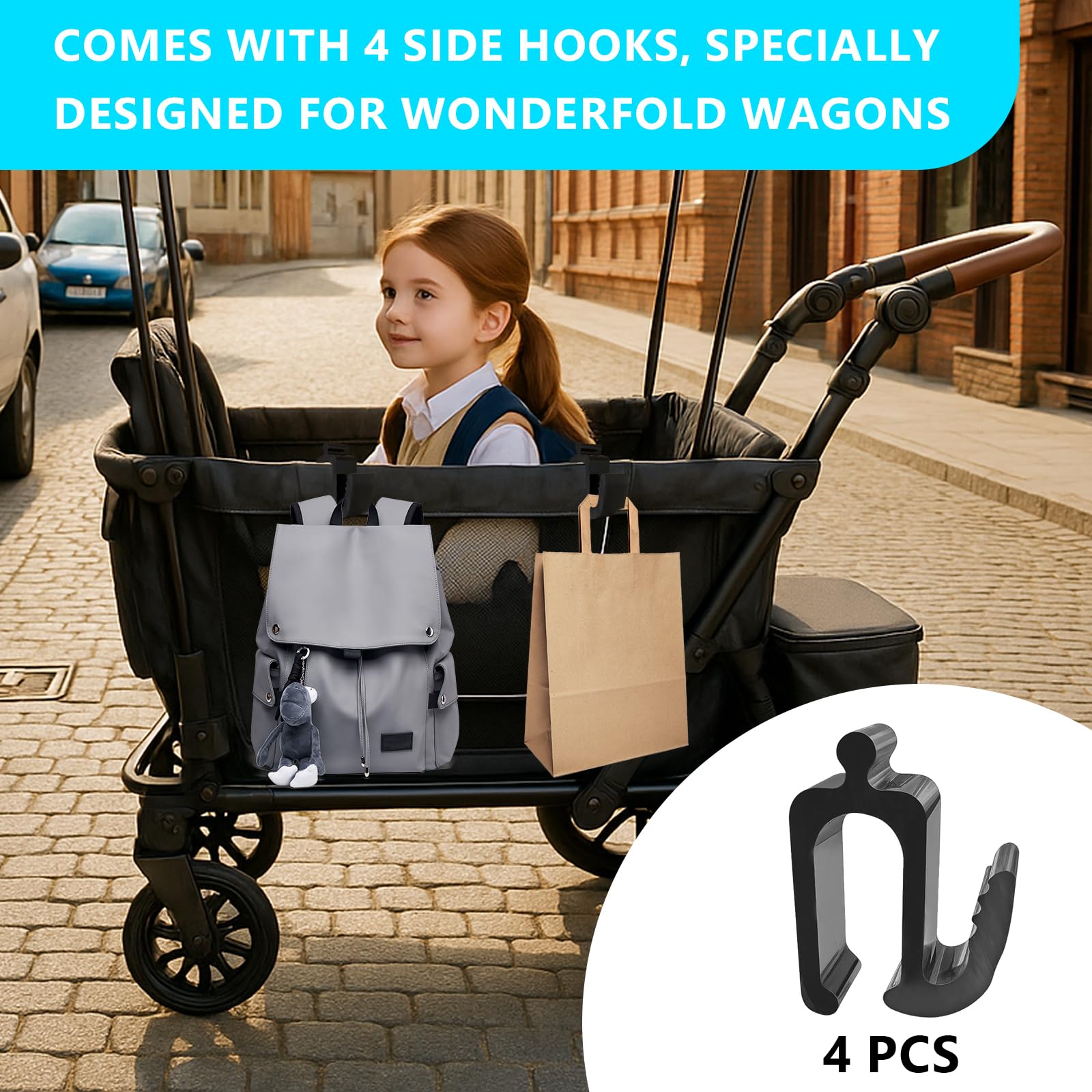 Zoucengx Wonderfold Wagon W4 Side Hooks holding diaper bags outside the wagon