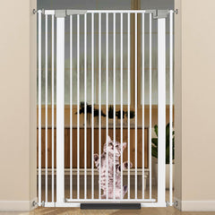 ZOUTEX extra tall cat gate in doorway for large pets.