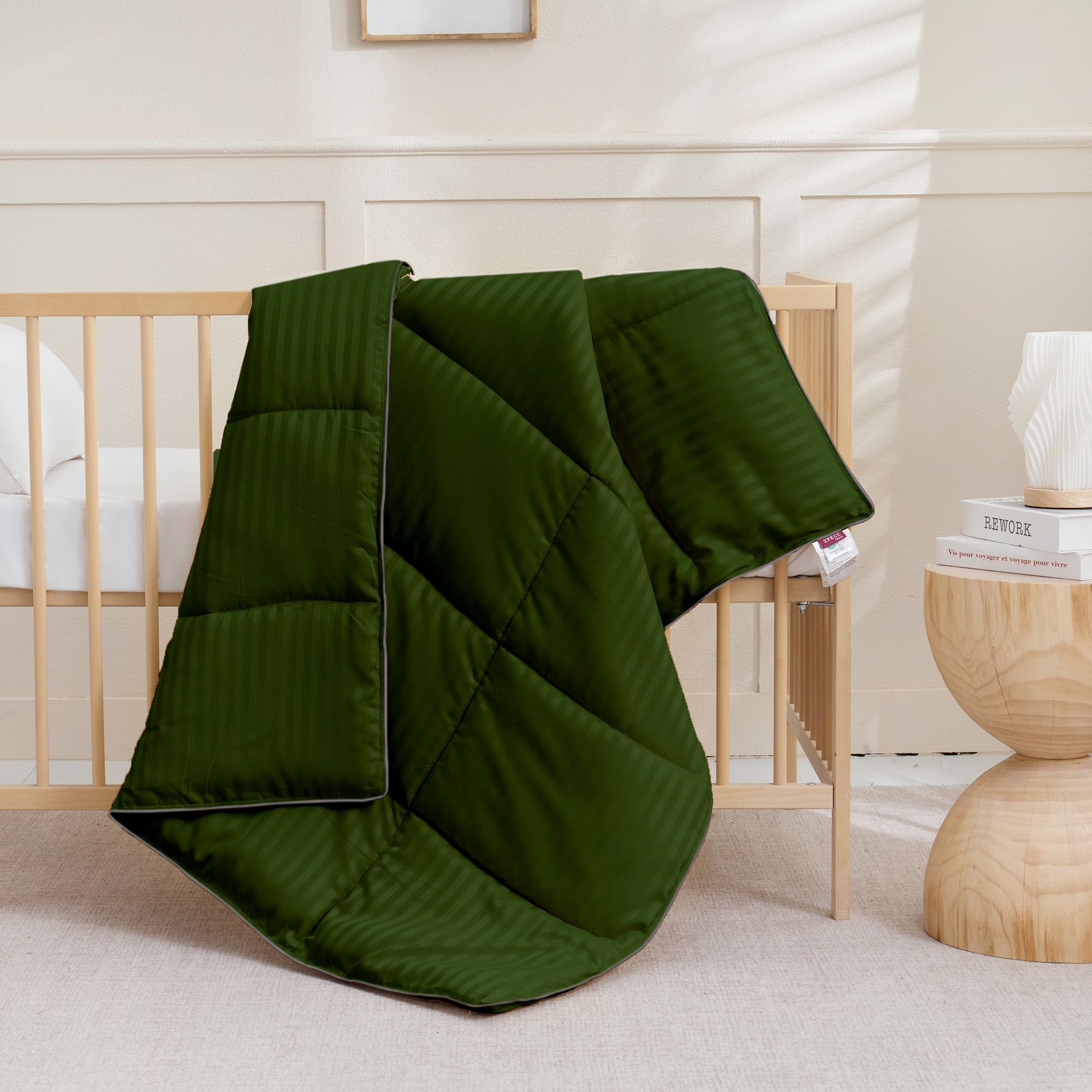 ZPECC olive-green shade brightens a cozy nursery setting