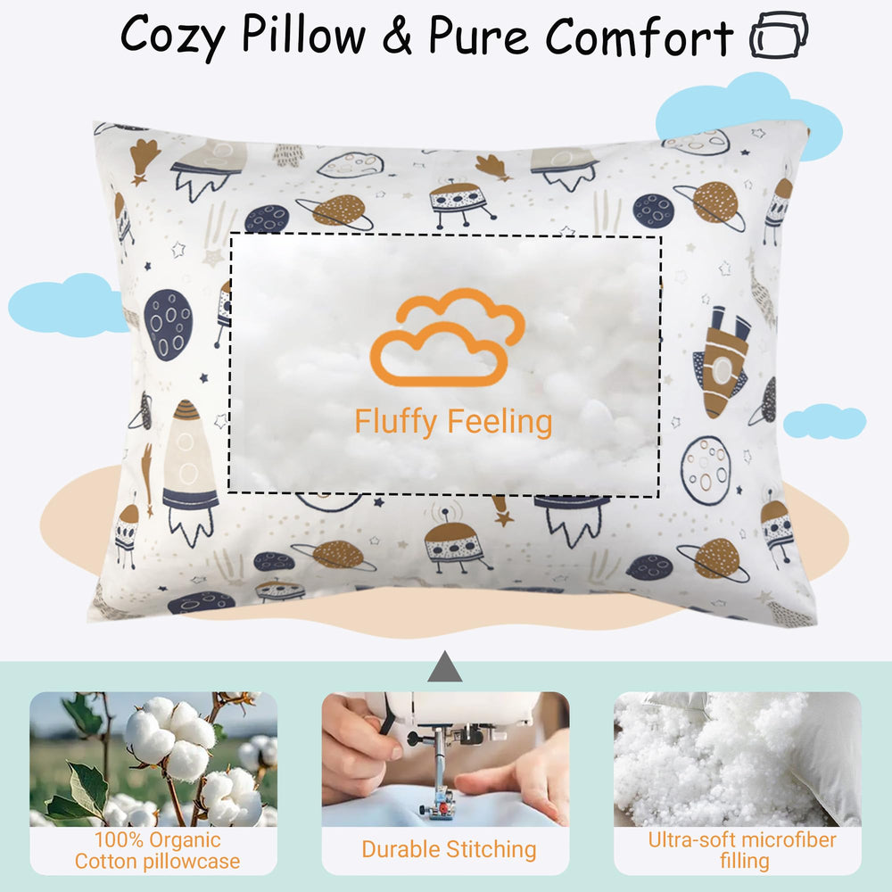 ZPECC pillow shown in travel crib and stroller for on-the-go comfort.