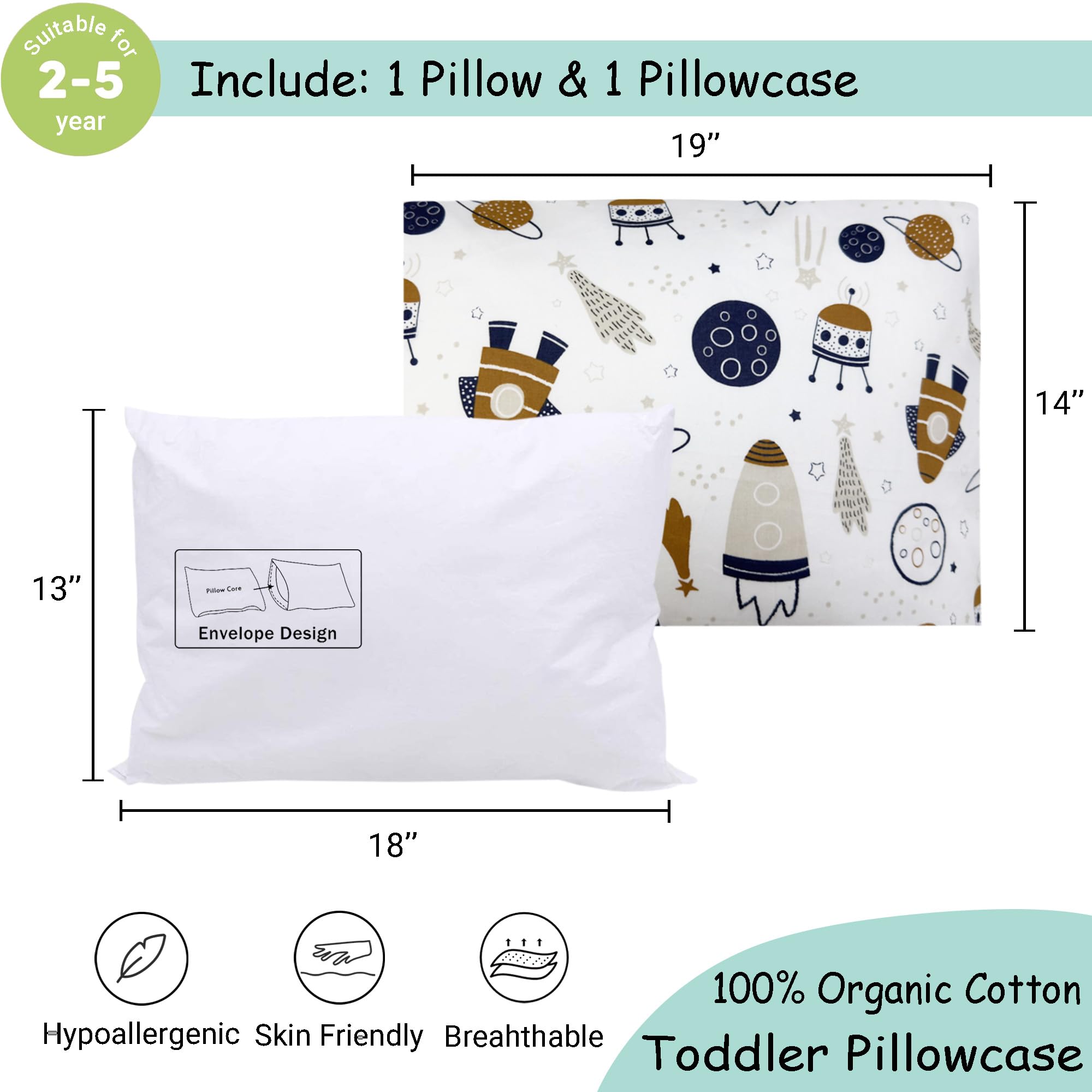 ZPECC pillowcase 14x19 in organic cotton, gentle on delicate skin.