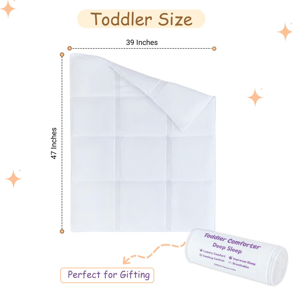 ZPECC toddler comforter folded shows compact, easy-care design for travel and daycare.