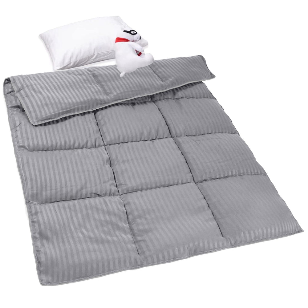 ZPECC toddler comforter in grey stripe, ideal for crib naps and stroller outings.