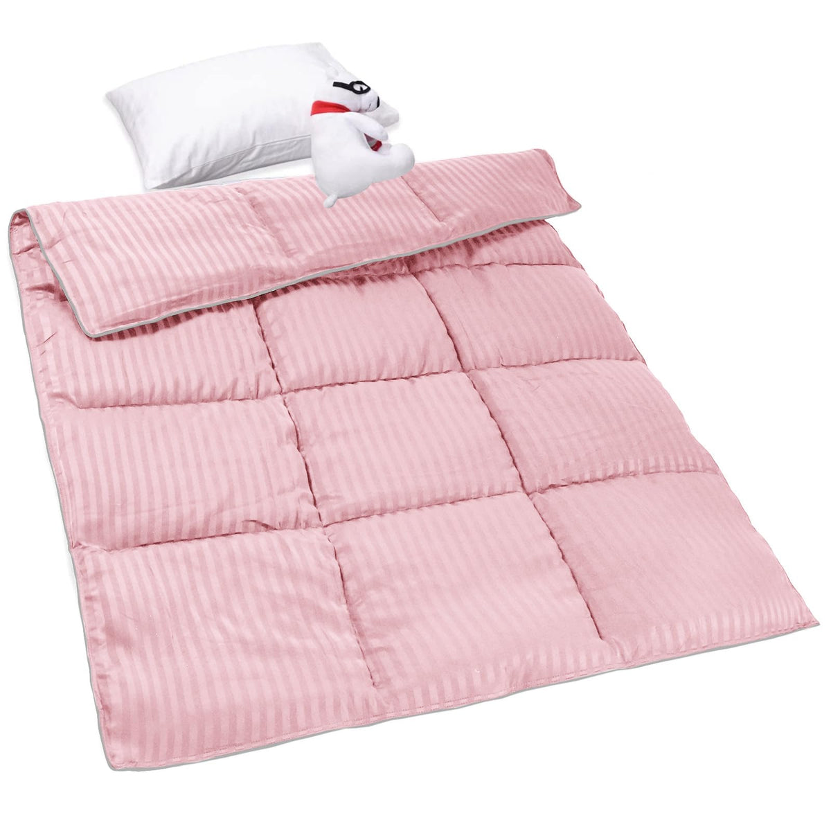 ZPECC Toddler Comforter with pink stripe, soft for naps and cuddles.