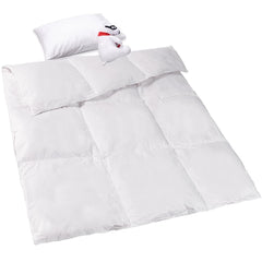ZPECC toddler goose down comforter in crib scene promotes cozy, safe sleep.
