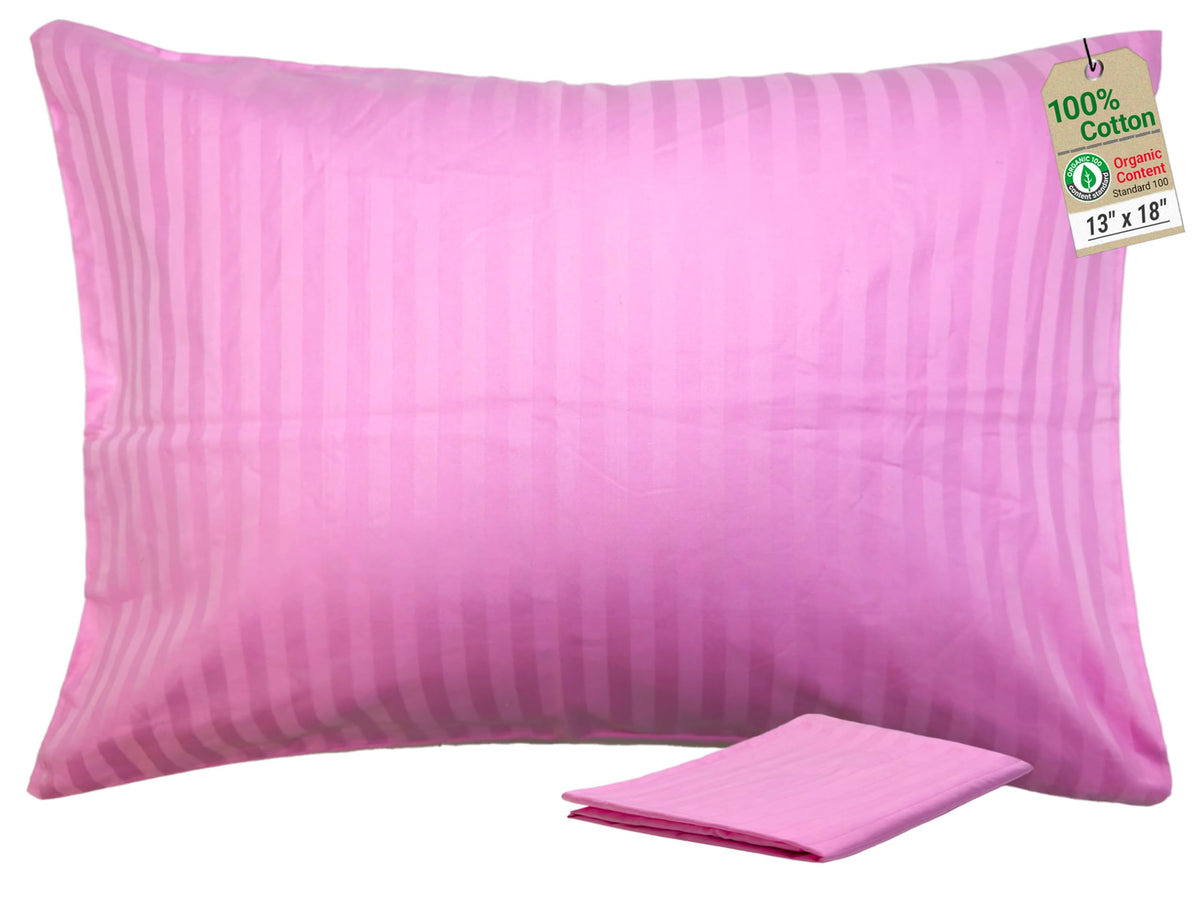 ZPECC toddler pillow 13x18 pink stripe provides soft support for nap time.