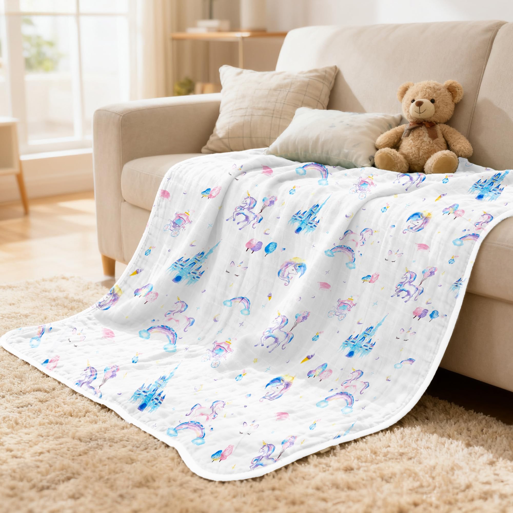 ZPECC unicorn muslin blanket care-wash-dry guide for easy maintenance.