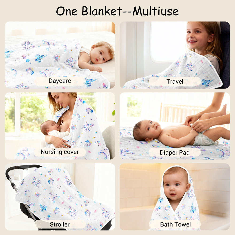 ZPECC unicorn muslin blanket crib-time scene suggests cozy nap warmth.