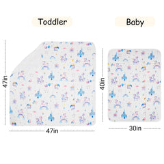ZPECC unicorn muslin blanket fabric detail highlights thick, breathable texture.