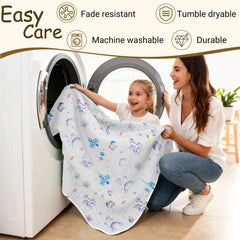 ZPECC unicorn muslin blanket stroller-use demonstrates easy, snug coverage.