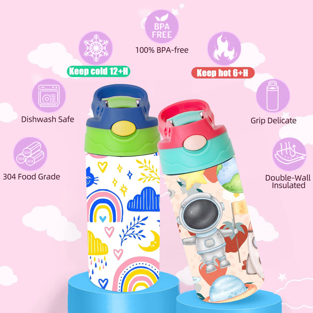 ZREGGUR mixed color 12oz kids sippy cup straw in use, spill-resistant.