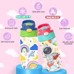 ZREGGUR mixed color 12oz kids sippy cup straw in use, spill-resistant.