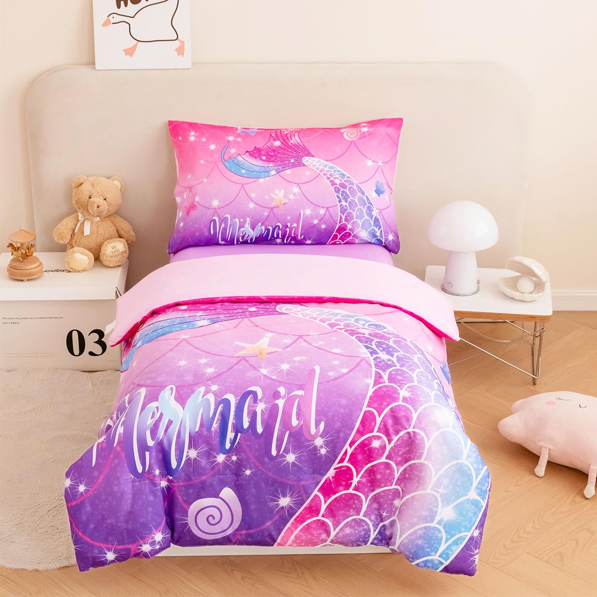 ZRNBAST mermaid gradient comforter set, ultra-soft microfiber for cozy toddler sleep.