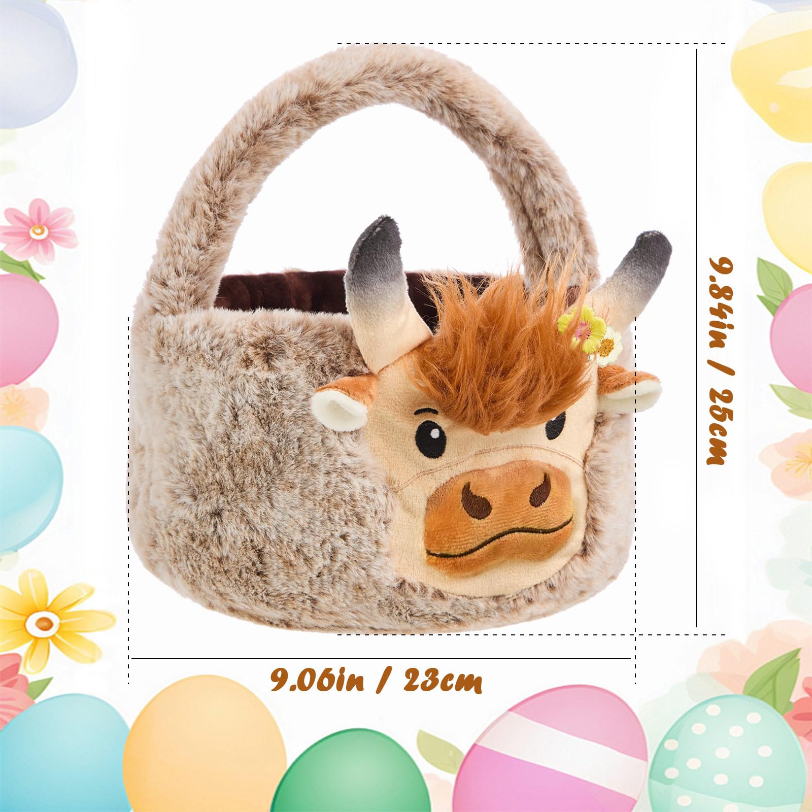 ZRPSIZP Highland Cow plush basket open top showing 3D design