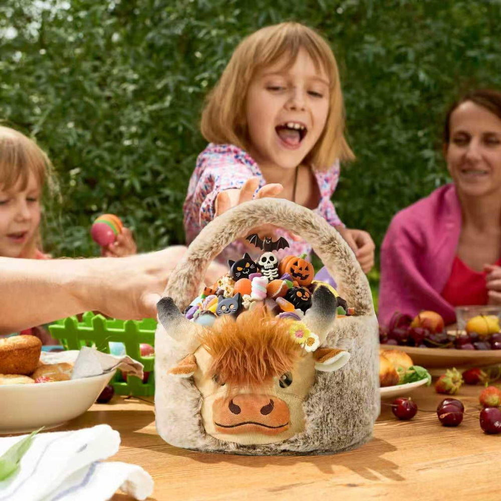 ZRPSIZP Highland Cow plush basket vacuum packed quick to unfold