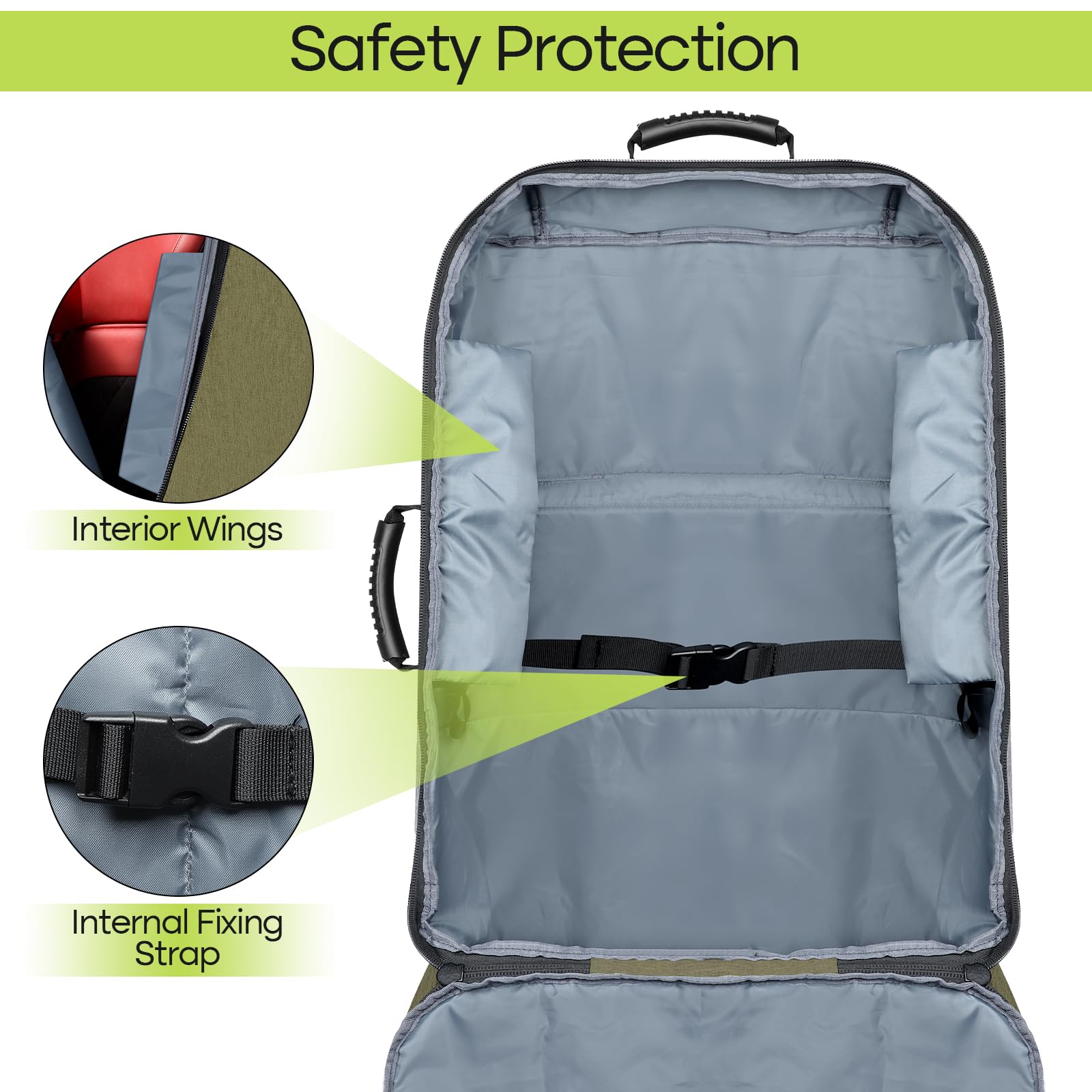 ZRRAJOY green car seat travel bag folded, flat storage when not in use.