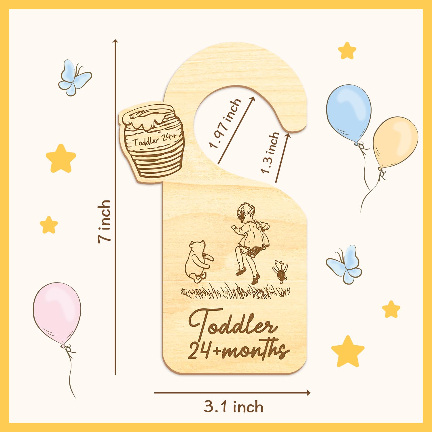 ZsaTuiy Winnie nursery decor divider highlights sizes at a glance for quick sorting.